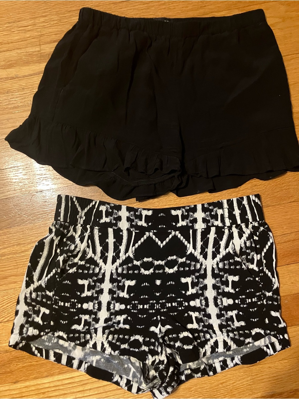 Express Black Ruffle Short & Black-and-White Patterned Shorts Dressy Duo Bundle